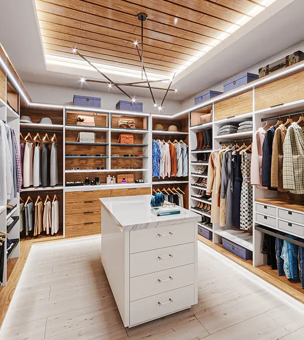 Walk in closet with island