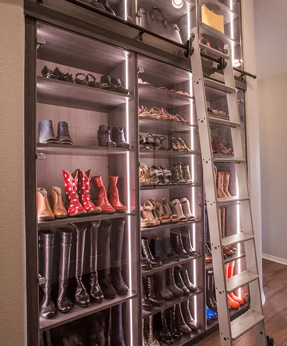 Custom shoe closet with ladder