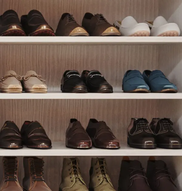 Shoe organizers in custom closet system
