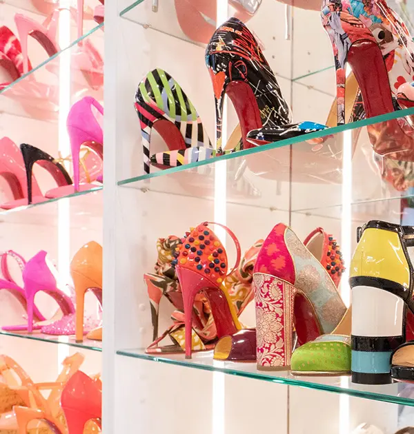 Shoe display with LED lighting strips