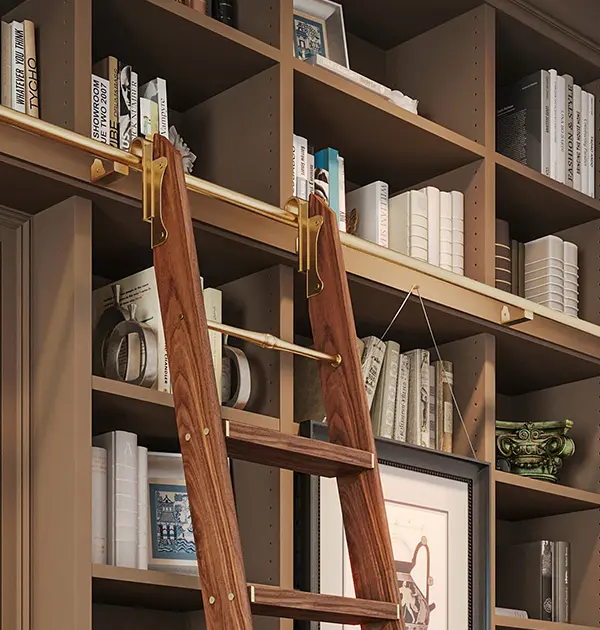 Custom wall unit with rolling ladder