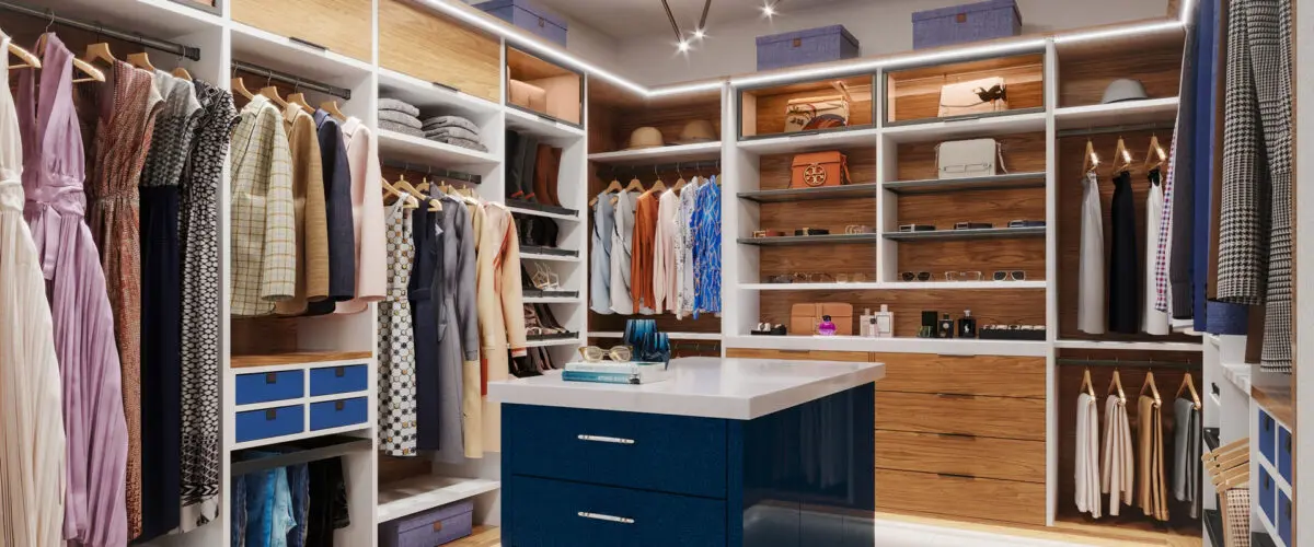 woman's side of a custom made walk in closet