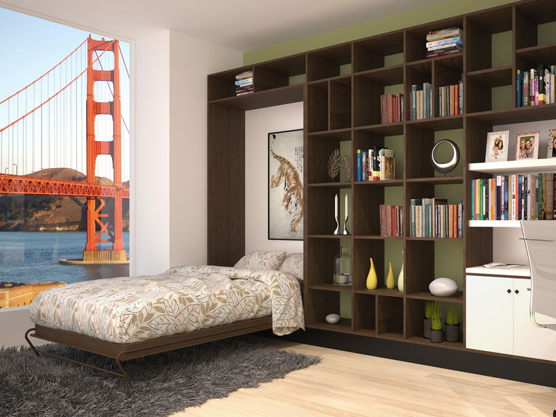 Twin wall bed is built into the wall unit in this SF loft.