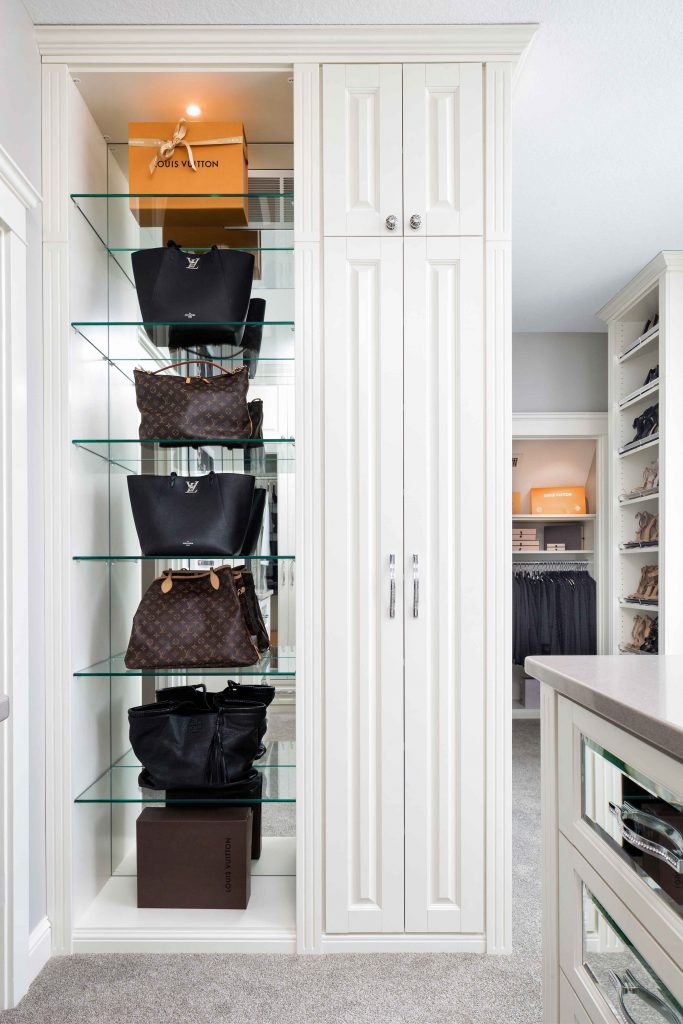 glass shelving with handbags