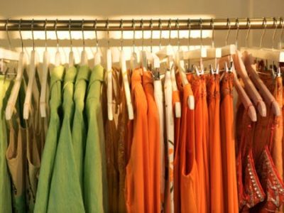 green and orange hanging clothing