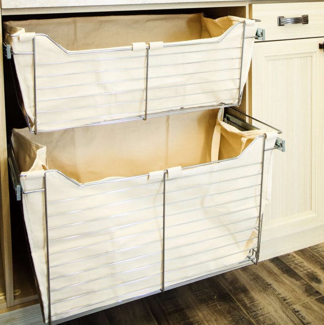 Pull-out baskets make for great storage in a kid's room