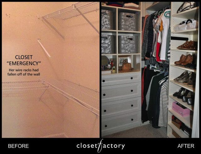 For those who enjoy doing “before-and after” photos of their closets, the key to creating great ones is to show as much contrast between the two as possible.