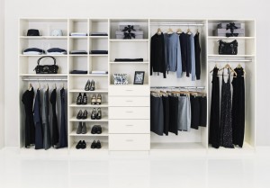An open-style reach in closet. With only a few drawers, contents are easily at hand