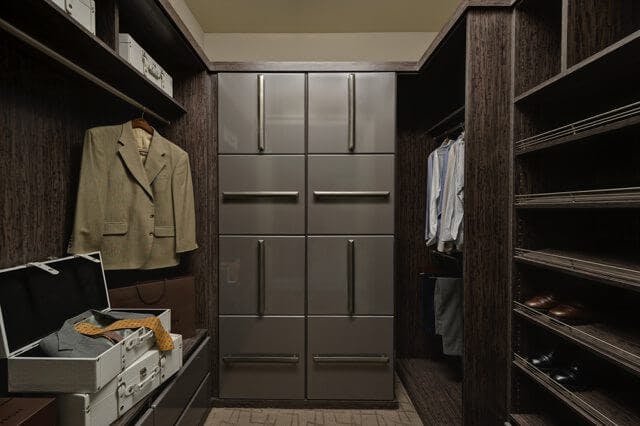 walk-in closet for men in brown melamine