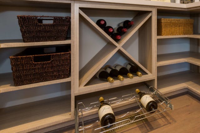 Walk-in pantry close-up wine storage rack