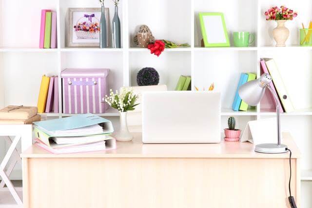 simple shelving with desk in front