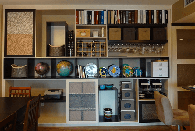 A wall unit designed to hold many different types of objects