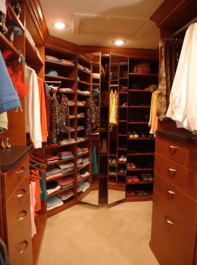 A corner in a walk-in closet