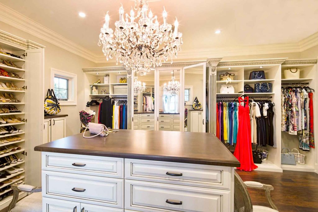 acanthus molding adorns walk-in closet