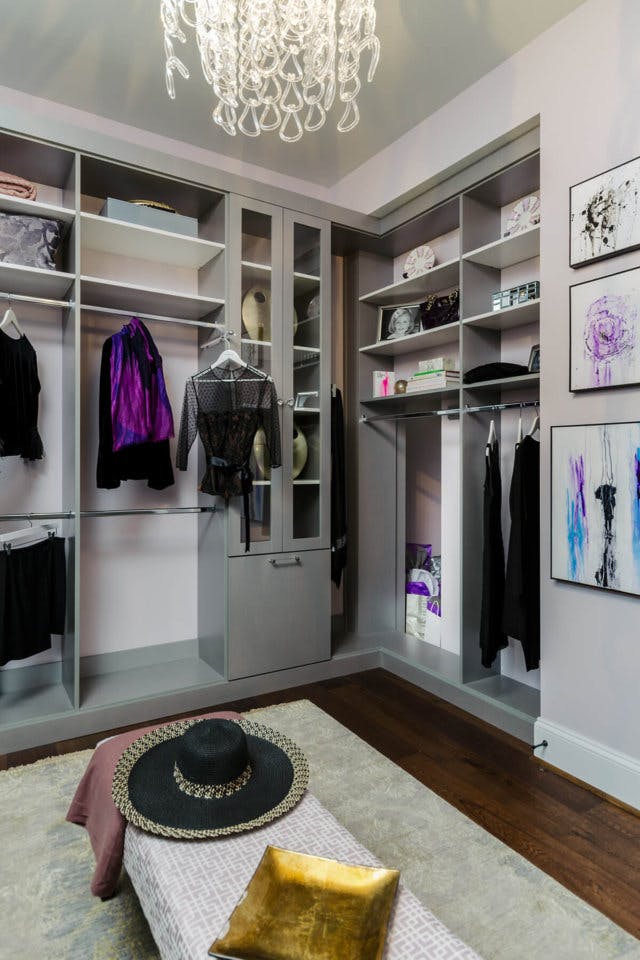 A contemporary, simple walk-in closet