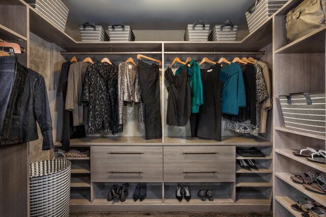 A welcoming neutral tone closet