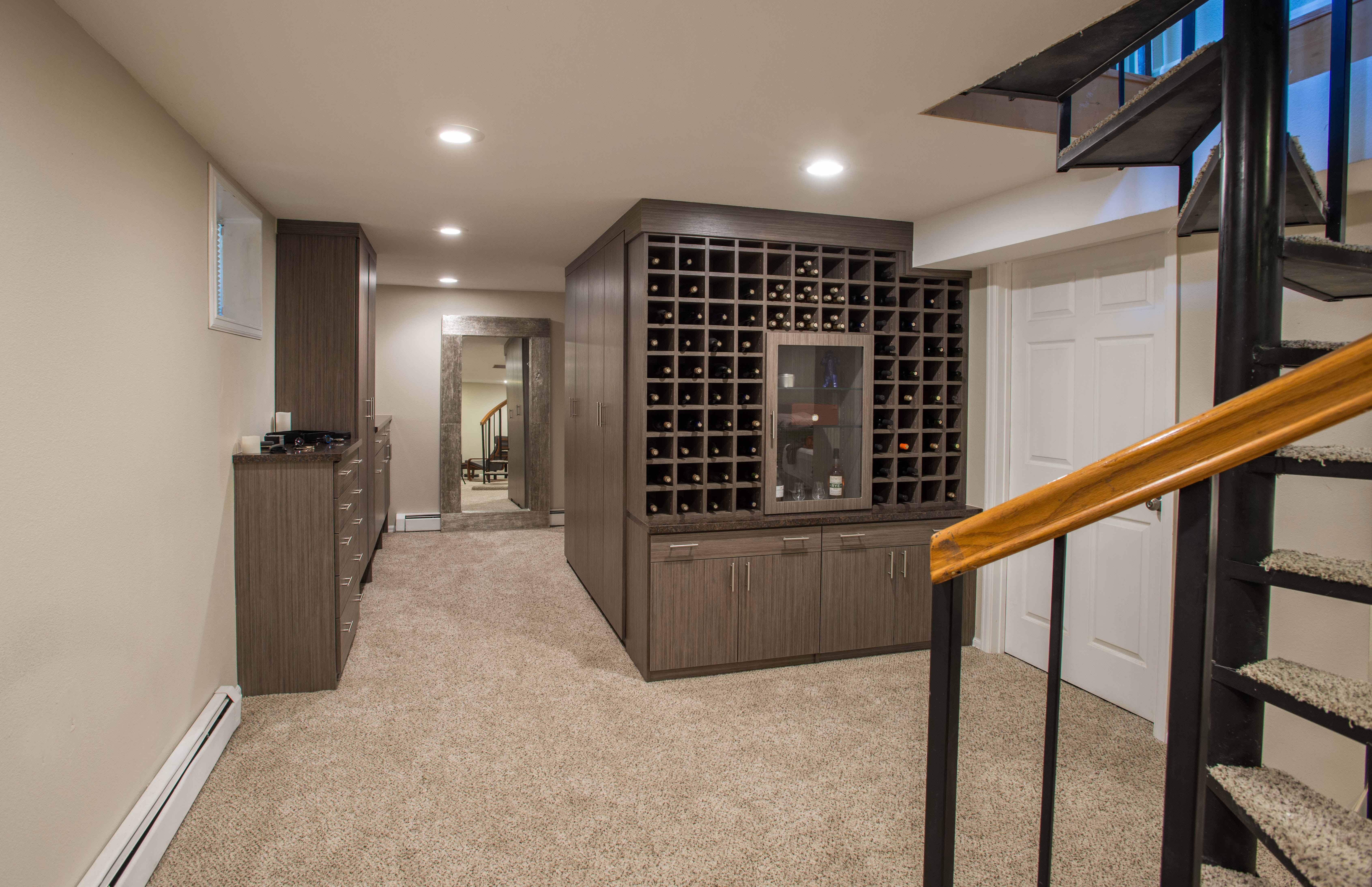 Basement converted into a wine storage room.