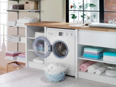 laundry room washer with open door