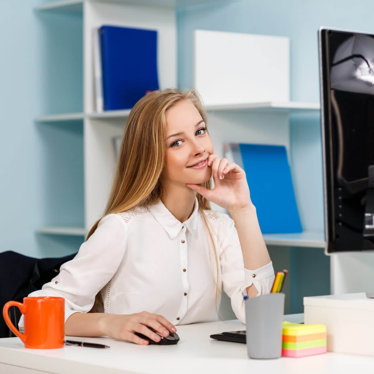 woman at desk in office