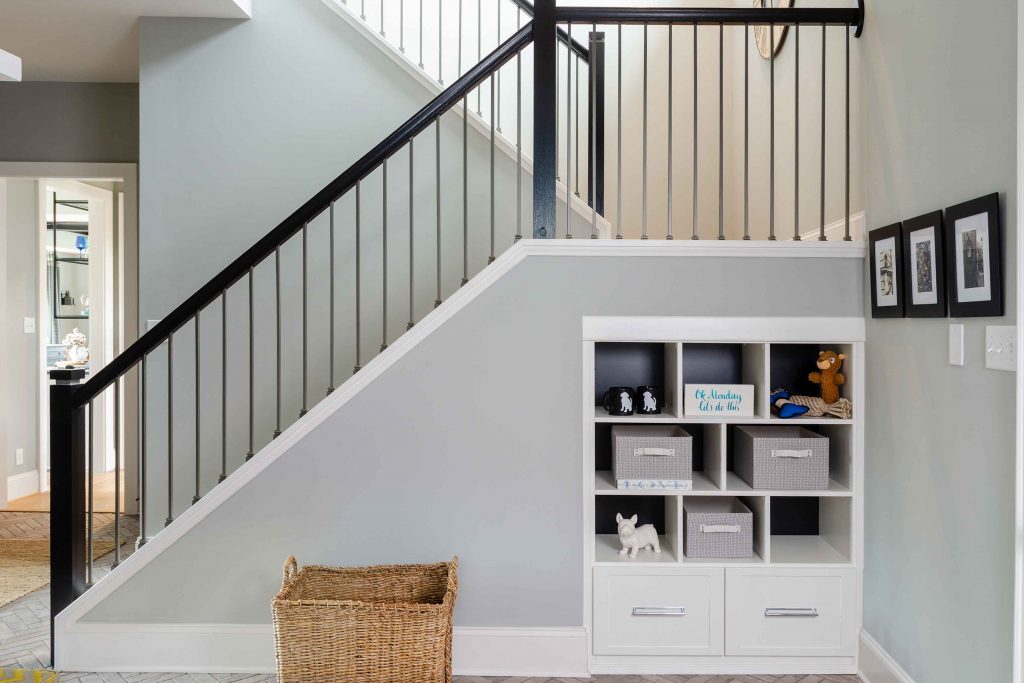 builtin cabinets under stairs