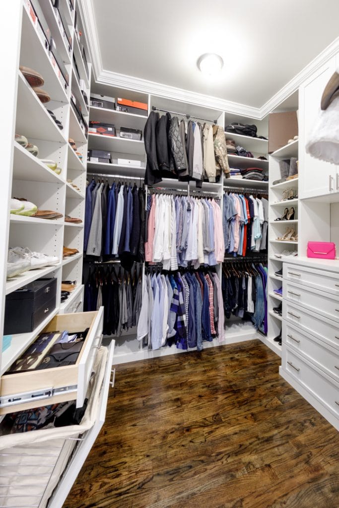 Custom closet system is organized