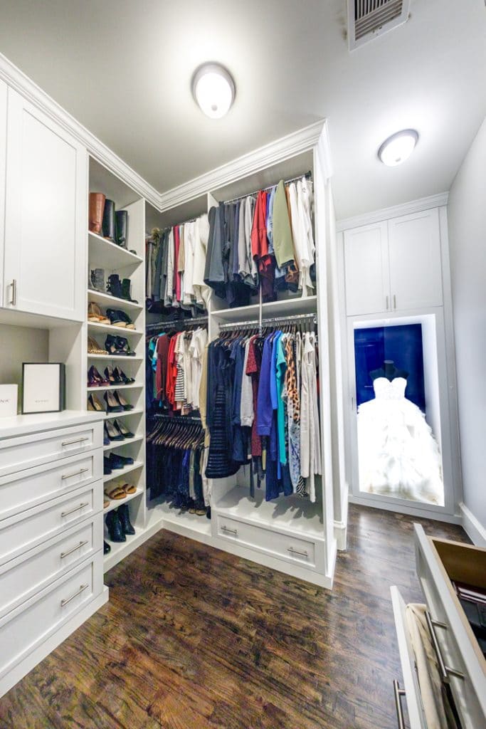 Complete closet system that highlights wedding dress