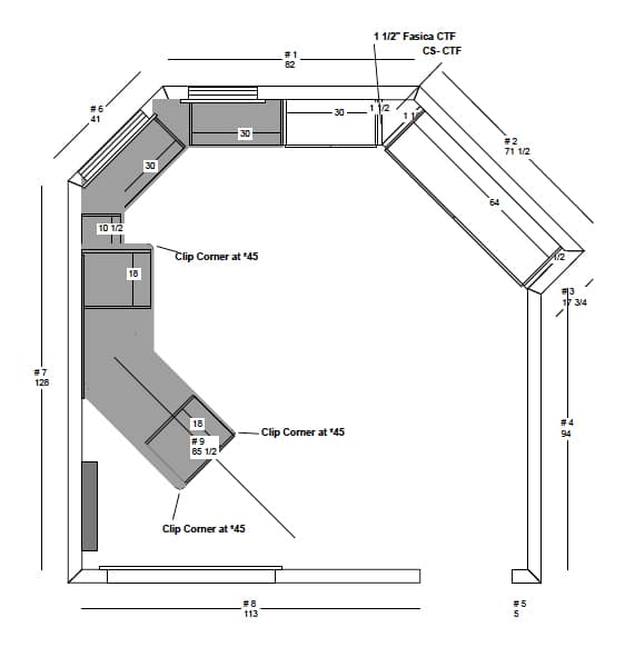 Flex space floor plan with six walls