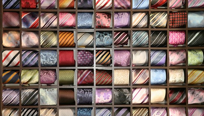 cubbie wall of ties