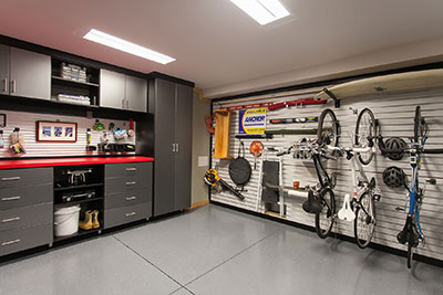 black work station in garage