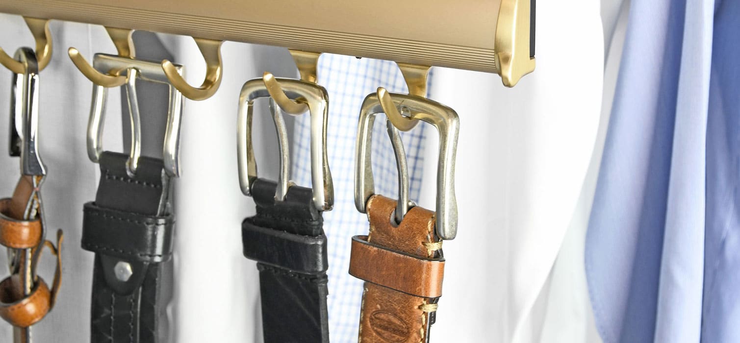 belt rack with belts on it