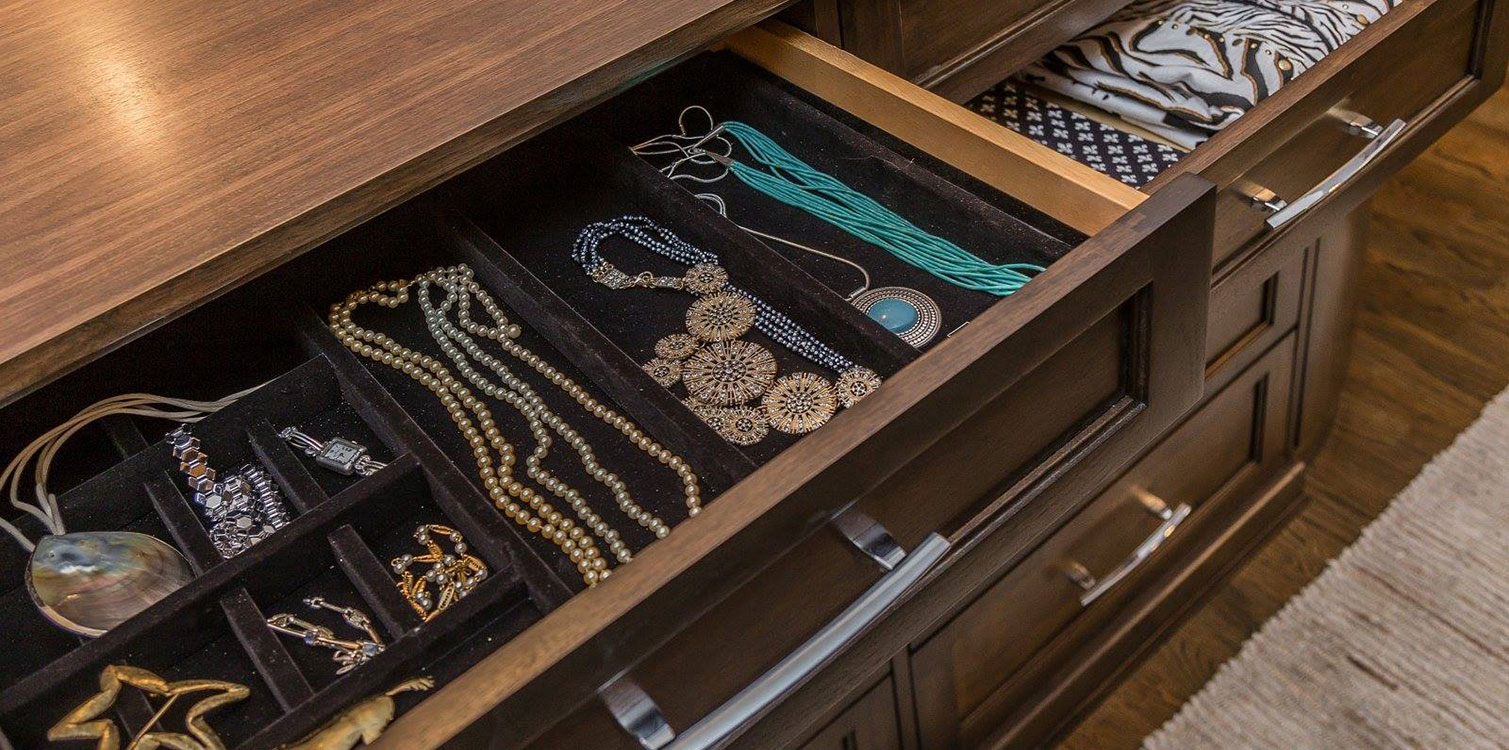 open drawers with scraves and jewelry