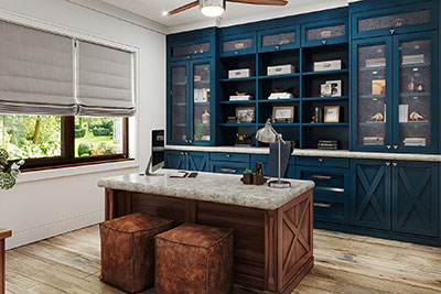 blue and walnut farmhouse office