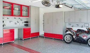 custom made red and gray garage 