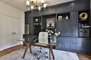 Grey office with glass desk