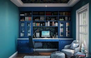 A blue office with a window