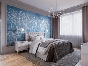 Bedroom with Blue and White Flowers