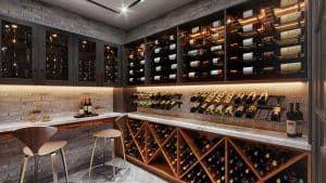 Wine room with marble countertop