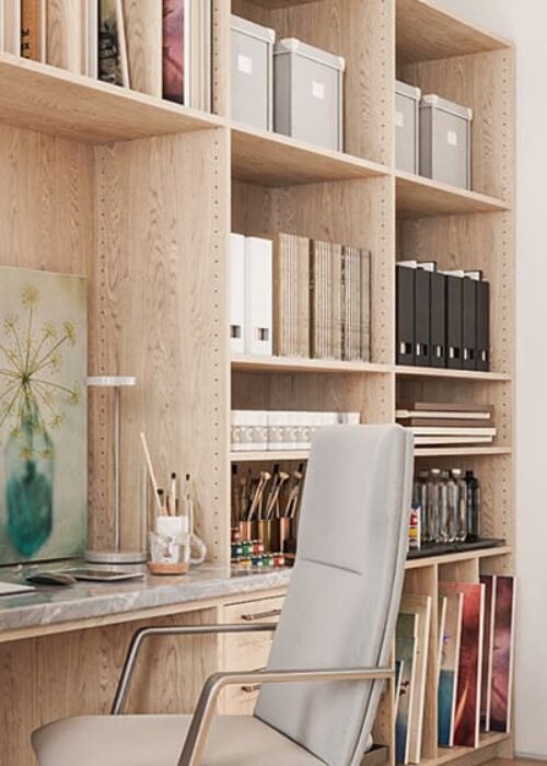 Home office shelf organization