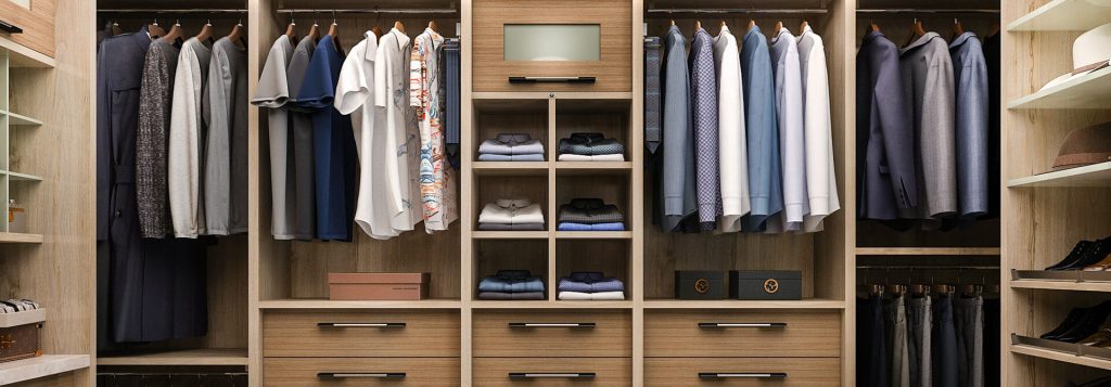 Custom Closet reach in hanging organizers and custom drawers by Closet Factory Austin