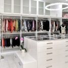 Modern custom closet with high gloss white melamine
