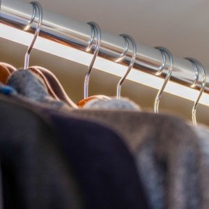 Chrome closet rod with built-in LED lighting