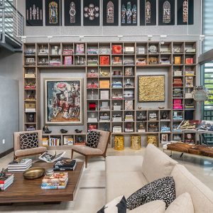 Custom built-in cubbies and book shelves to display books and collectibles