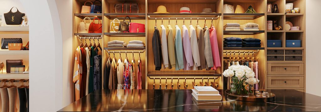A luxurious walk-in closet