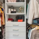 Shelving for accessory and jewelry display in walk-in closet
