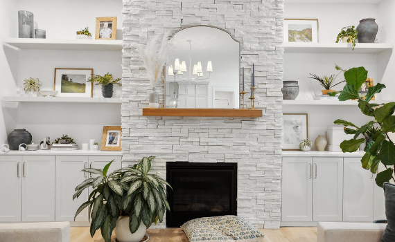Custom shelving in living room