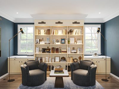 Custom home library in Summer Breeze