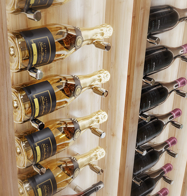 Floating bottle holders in custom pantry