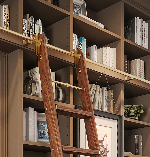 Custom wall unit with rolling ladder