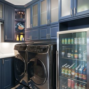 Laundry rom with beverage fridge in calm sea melamine