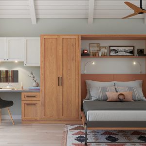 Wall bed with built in cabinetry and workstation